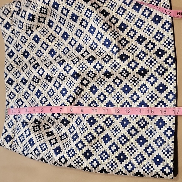 J. Crew Size 2 Blue, White, Metallic Taupe Geometric Pattern Pencil Skirt, EUC - Picture 6 of 11
